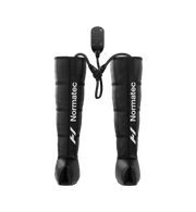 Black Normatec 3 legs compression boots on a transparent background